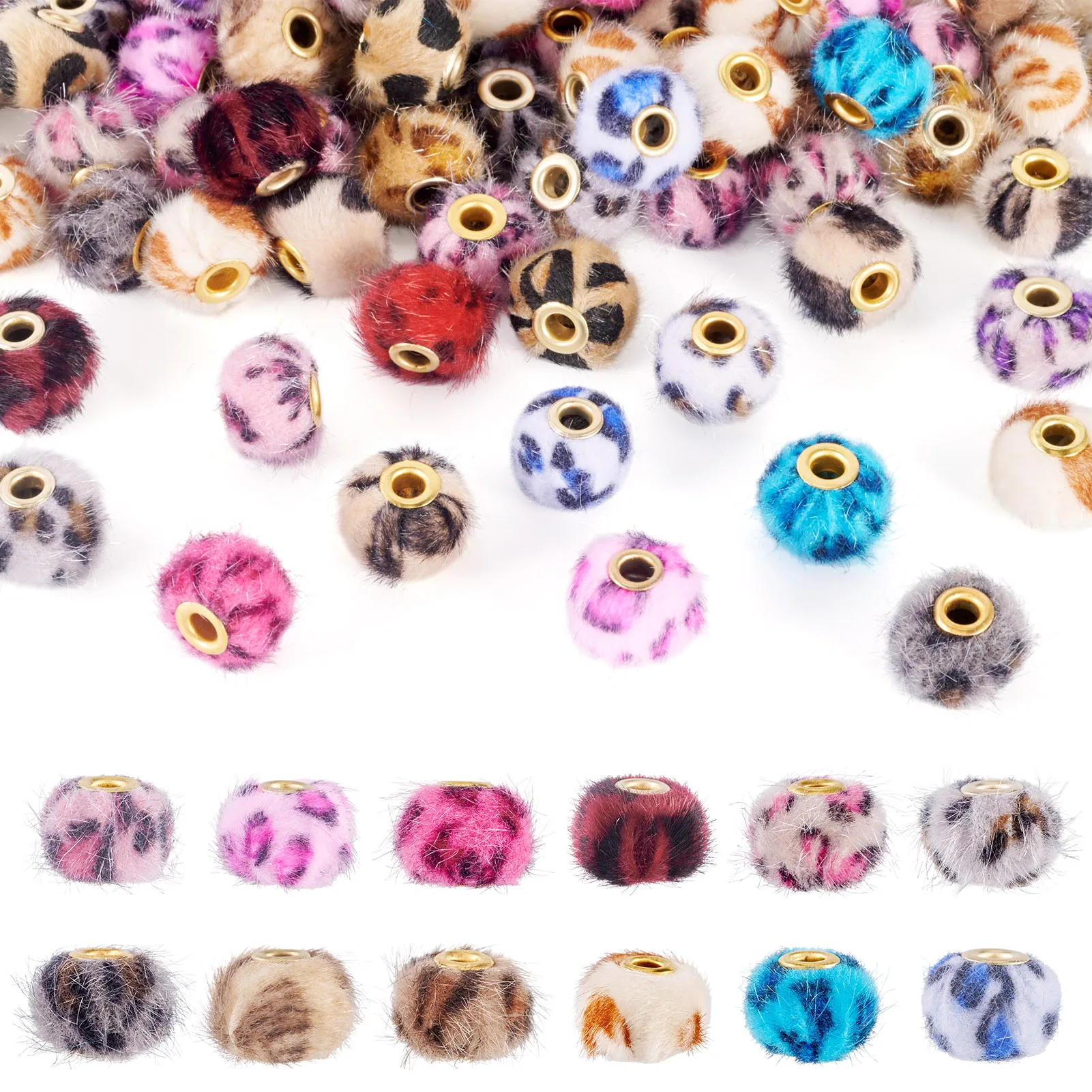 

100 шт., плюшевые бусины-рондели с меховым покрытием, леопардовый принт, разные цвета, для ювелирных изделий, брелок «сделай сам», серьги, подвески, принадлежности