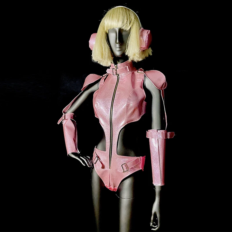 2026 Sexy Hollow Out Bodysuit Pole Dance Costume Pink Jazz Dance Clothes Clubwear Party Rave Outfit Gogo Performance Wear yj118