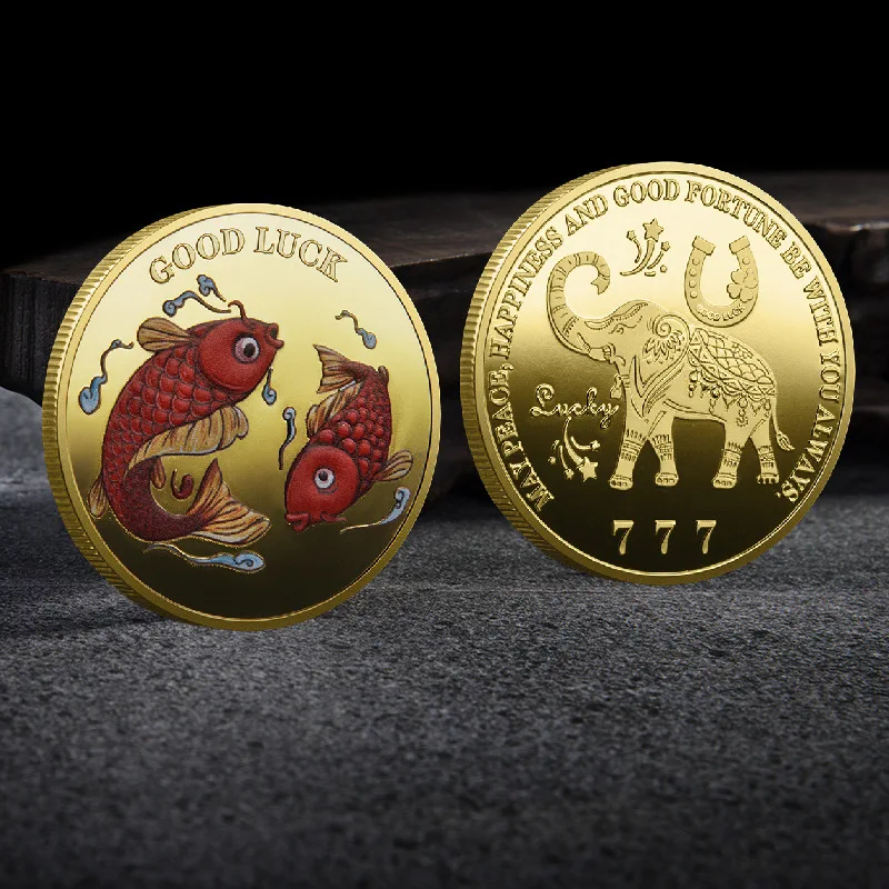 

Metal Koi fish three-dimensional relief print commemorative coin custom 3D UV print coin