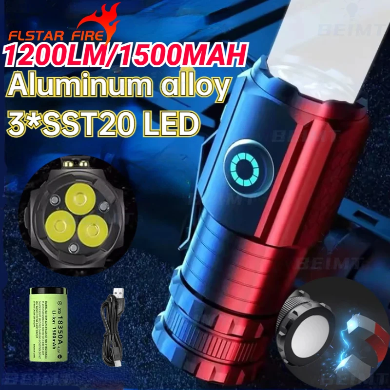 3*LED Flashlight 18350 Torch 1800LM SST20 Rechargeable USB Pen Clip Lamp IP68 Waterproof with Magnet  Light for Hiking Camping