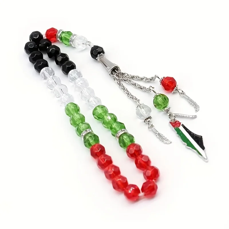 Islamic crystal rosary beads 33 8mm/10mm Palestinian flag color red, green, white and black Muslim prayer beads, fashion men's a