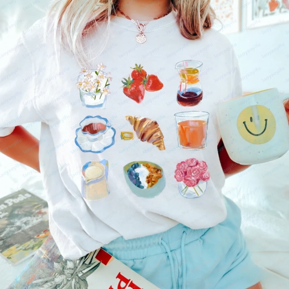 Breakfast Club Croissant Cotton Shirt Cute Preppy Girly Retro French Pastry Coffee Tshirt Gift for Foodie Brunch Social Club Tee view 5