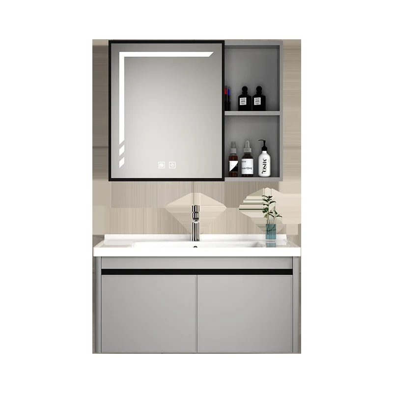 Modern aluminum alloy slate bathroom cabinet bathroom washbasin cabinet combined washbasin ceramic integrated basin washstand