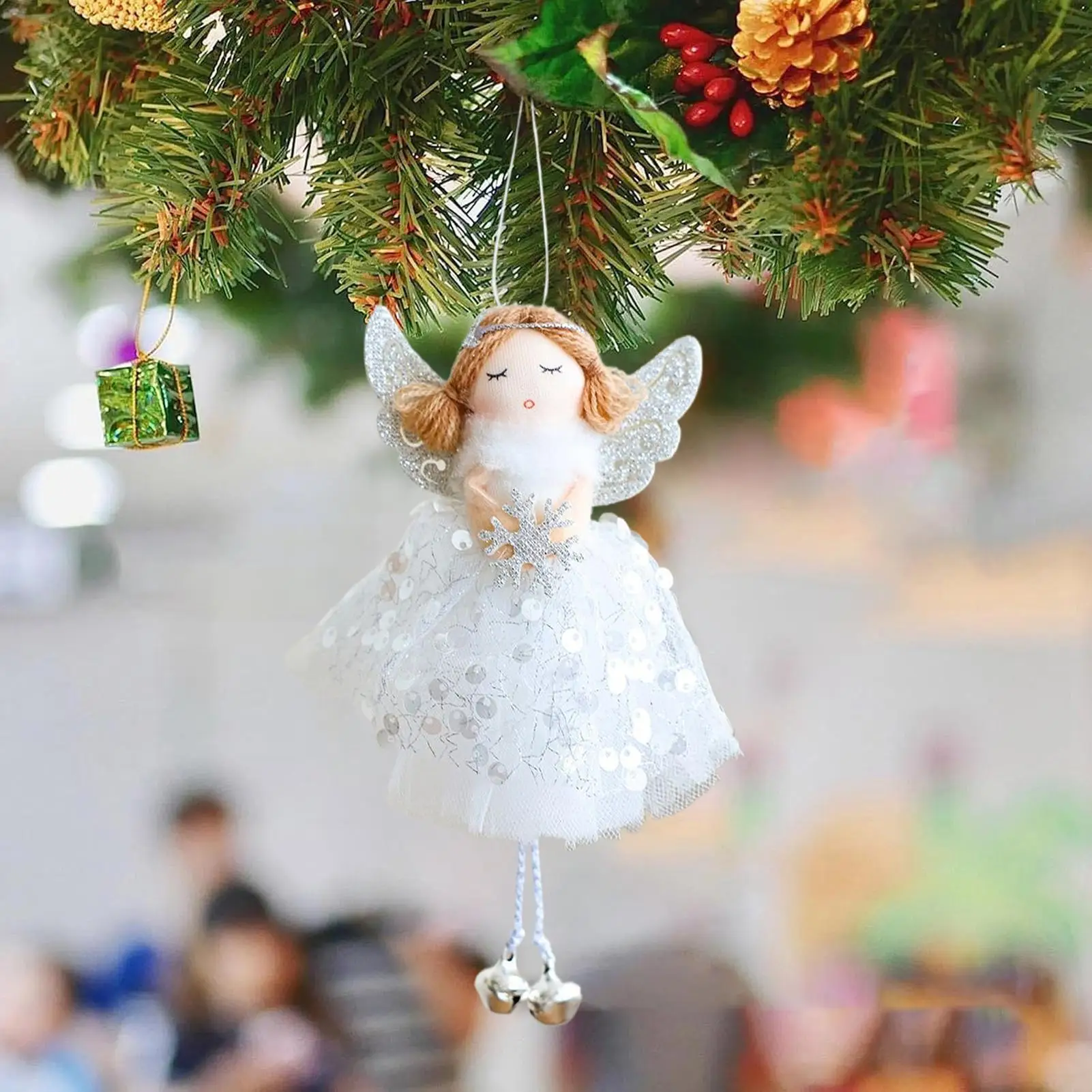 الحلي الملاك لشجرة عيد الميلاد مع أجراس دمية الملاك شجرة عيد الميلاد الحلي قلادة احتفالية لنافذة باب الأسرة الداخلية