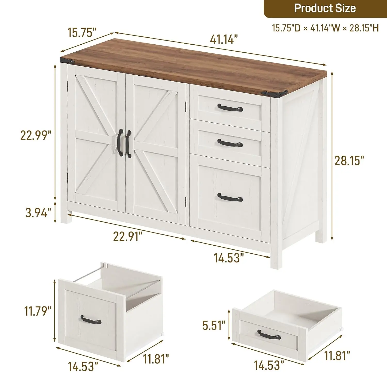 3-Drawer Lateral File Cabinet with Doors for Letter/A4 Files, Wood Storage Printer Stand for Home Office, Customized