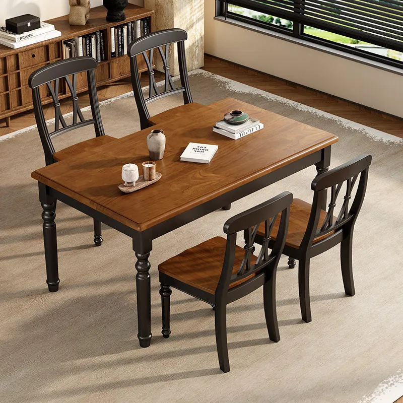 Solid wood dining table living room small apartment household all solid wood square dining table and chair combination table