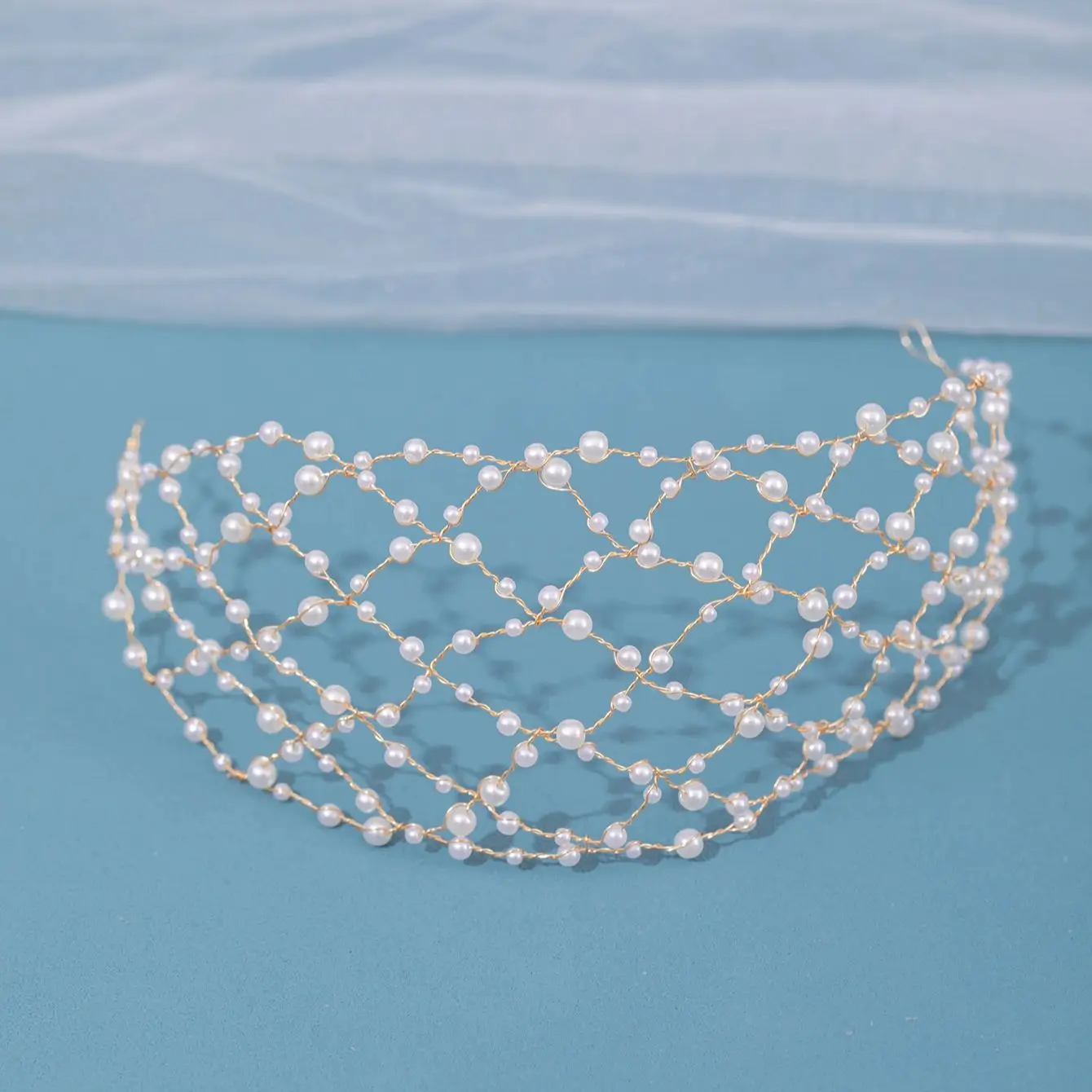 Pearl Headband Soft Chain Net Hairbands for Bride Wedding Party Hair Accessories Fashion Beaded Headdress Women Noiva Jewelry image 2