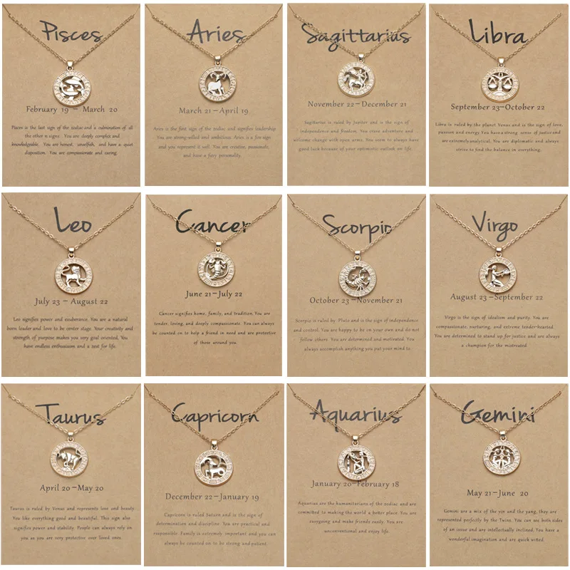 12 Zodiac Signs 3D Pendant Necklace for Women – Astrology Charm Necklace, Dainty Layering Chain, Minimalist Locket Jewelry