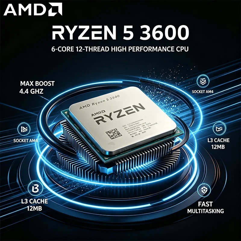 AMD Ryzen 5 3600 Processor 6-Core 12-Thread 3.6GHz Base 4.4GHz Max Boost, AM4 Socket 32MB L3 Cache Unlocked Desktop CPU