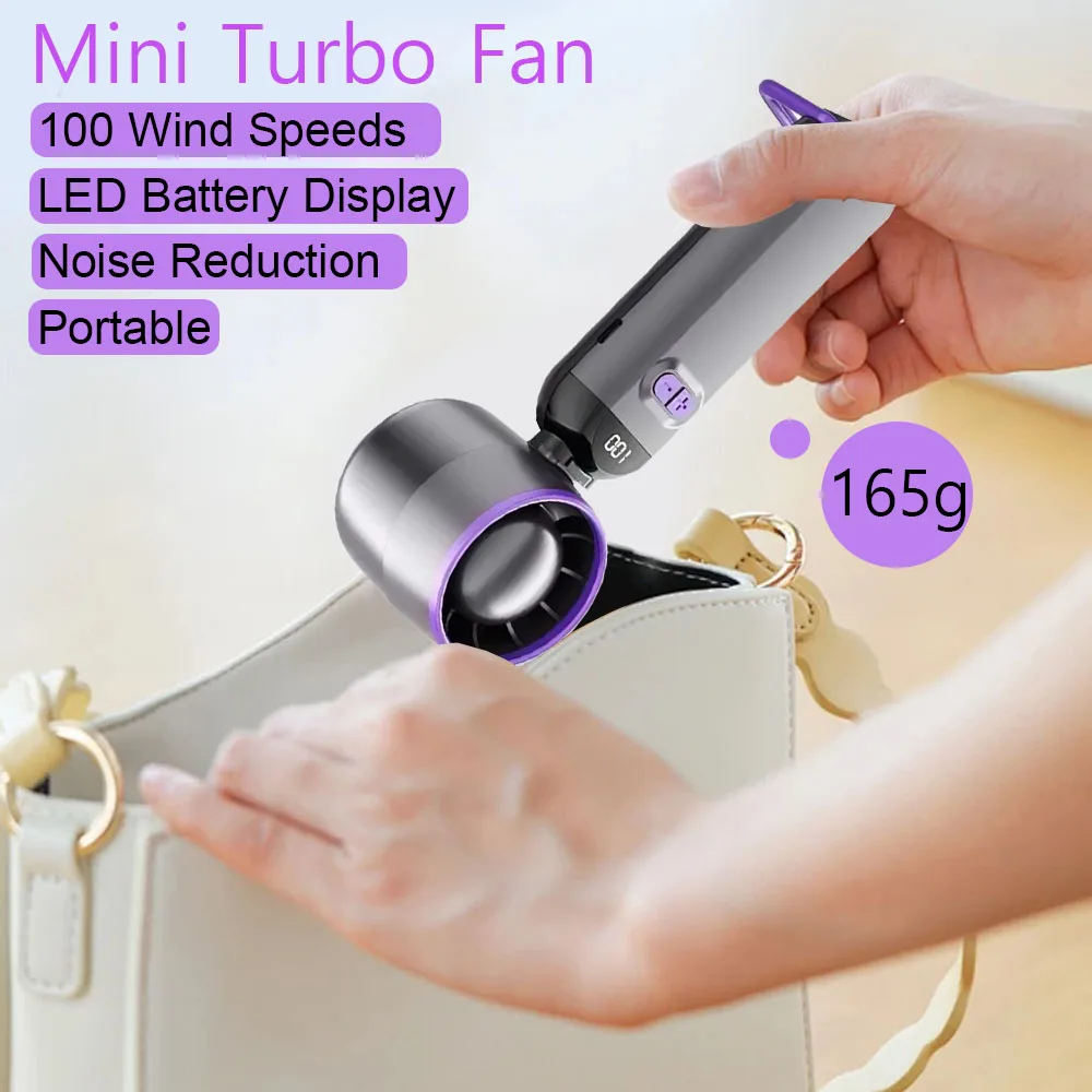 Nur 165 g Handventilator, 100 Geschwindigkeiten, Turbo-Mini-Ventilator, zusammenklappbar, USB-LED-Leistungsanzeige, superleicht, für Korea Outdoor Heatwave Essential