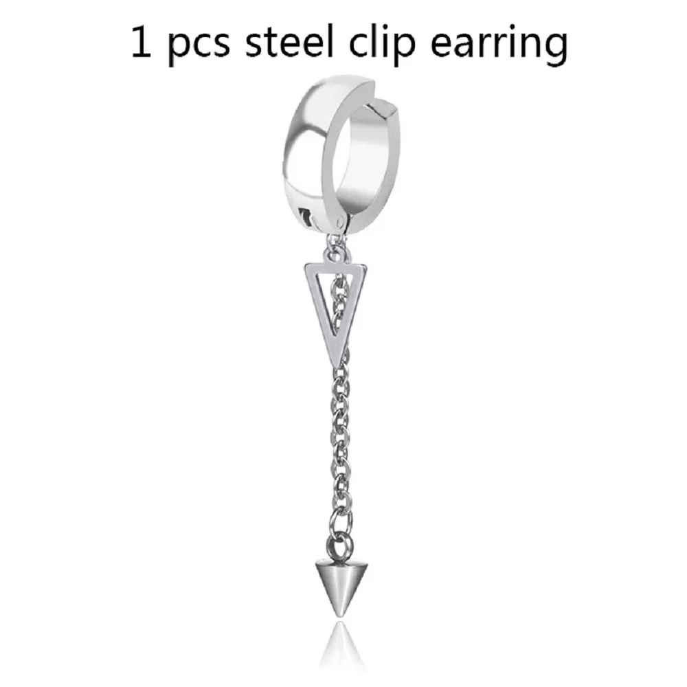 

Fashion Hiphop Punk Geometric Cross Titanium Steel Triangle Tassel Fashion Jewelry Drop Earrings Ear Clip Dangle Earrings