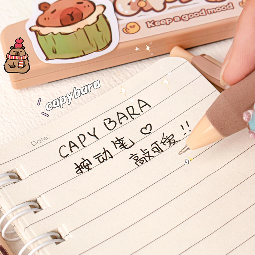 6PCS/Box ST Tip Capybara Neutral Pen Soft Cloud Grip Press Type Ballpoint Pen School Supplies Quick Drying Writing Tools Student