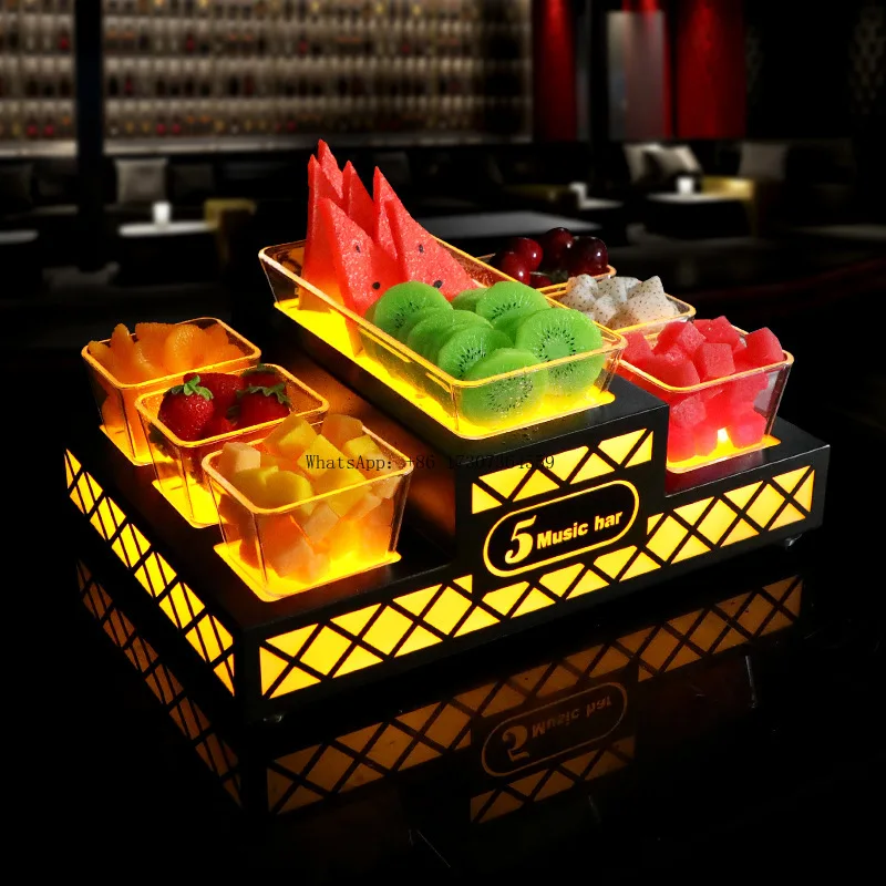 

Светящаяся тарелка с фруктами в виде бара, подставка для фруктовых тарелок KTV, светодиодная сетка, тарелка для закусок, прозрачный бар, двухслойная четыре сетки, тарелка для закусок