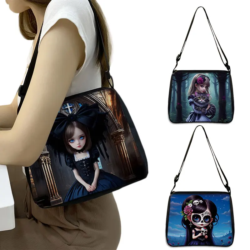 Dark Gothic Skull Girl Print Shoulder Bag Women Messenger Bag Fashion Handbag Crossbody Bags for Travel Phone Wallet Holder