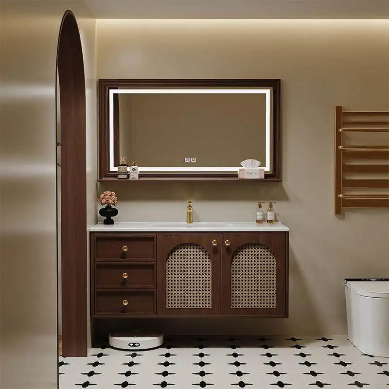 

Винтажные плетеные шкафчики для ванной комнаты во французском стиле с интегрированной раковиной, мебель для дома, модель ZY40YSG