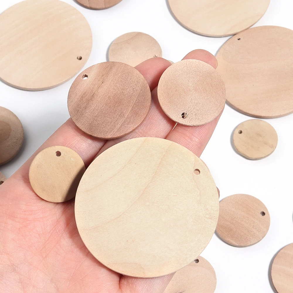 10-20Pcs/Lot Natural Round Wood Slices Wooden Blank Disc Round Pendent Base Round Unfinished Wooden Discs For DIY Jewelry Making