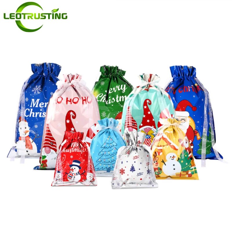 

5/10/50PCS Plastic Christmas Gift Drawstring Packaging Bag DIY Xmas Child Present Socks Party Snack Sugar Baby Toys Pouches