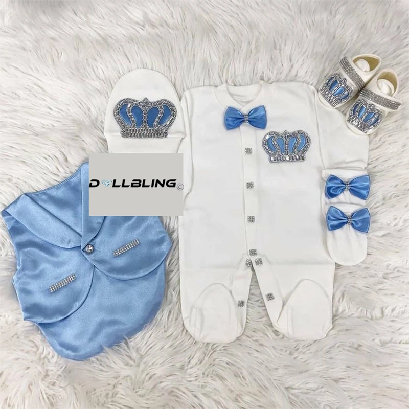 Tuxedo Suit Baby boy Christening Outfit 1st Birthday Costume Little Gentleman Baby Blazer Tails Suit Bling Crown Romper Set