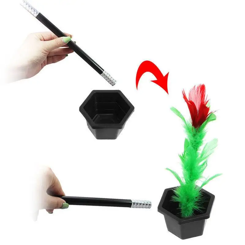 Magic Wand to Flower Easy Magic Trick Toys Close Up Flowerpot Wand Stage Show Prop Appearing Flower Trick Gift for Adults Kids