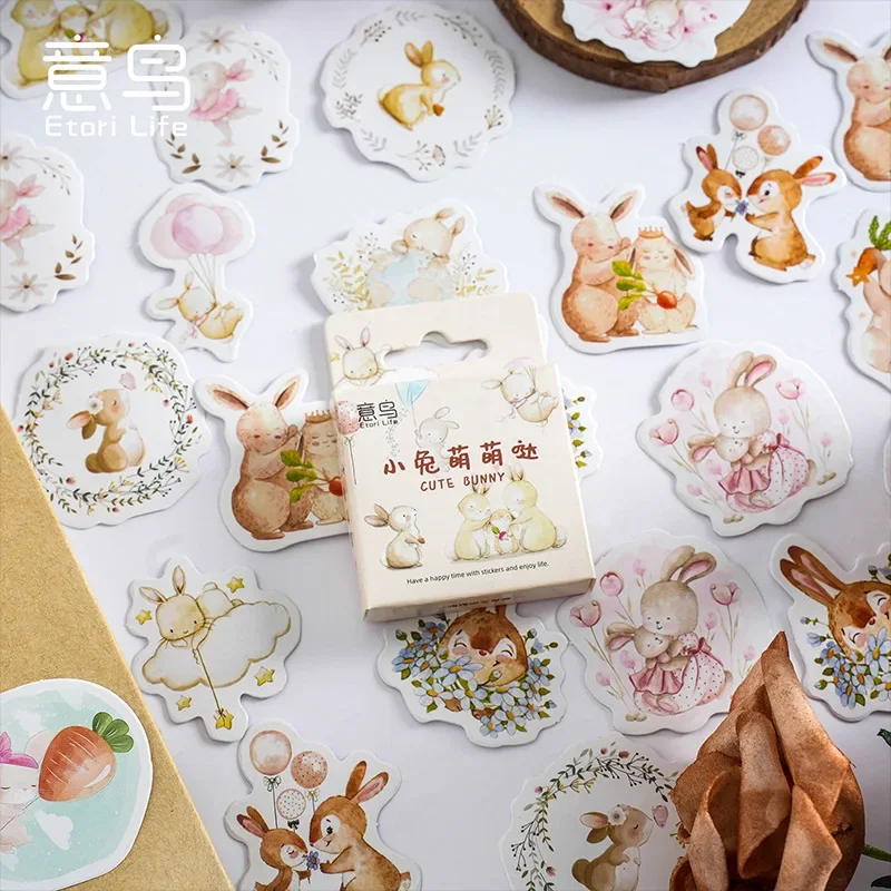 46Pcs/box Cute Retro Fairy Rabbit Family Sticker Kawaii Bunny Stationery Diary DIY Decals Scrapbook Journal Decoration Materials