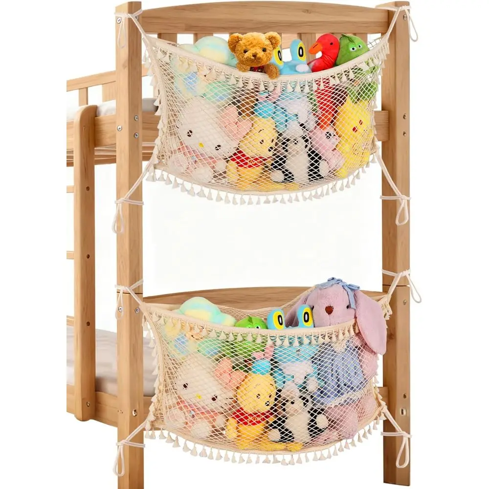 2 Pack Large Bede Toy Organizer Net, Cotton Plushie Toy Storage Hammock for Playroom Organization