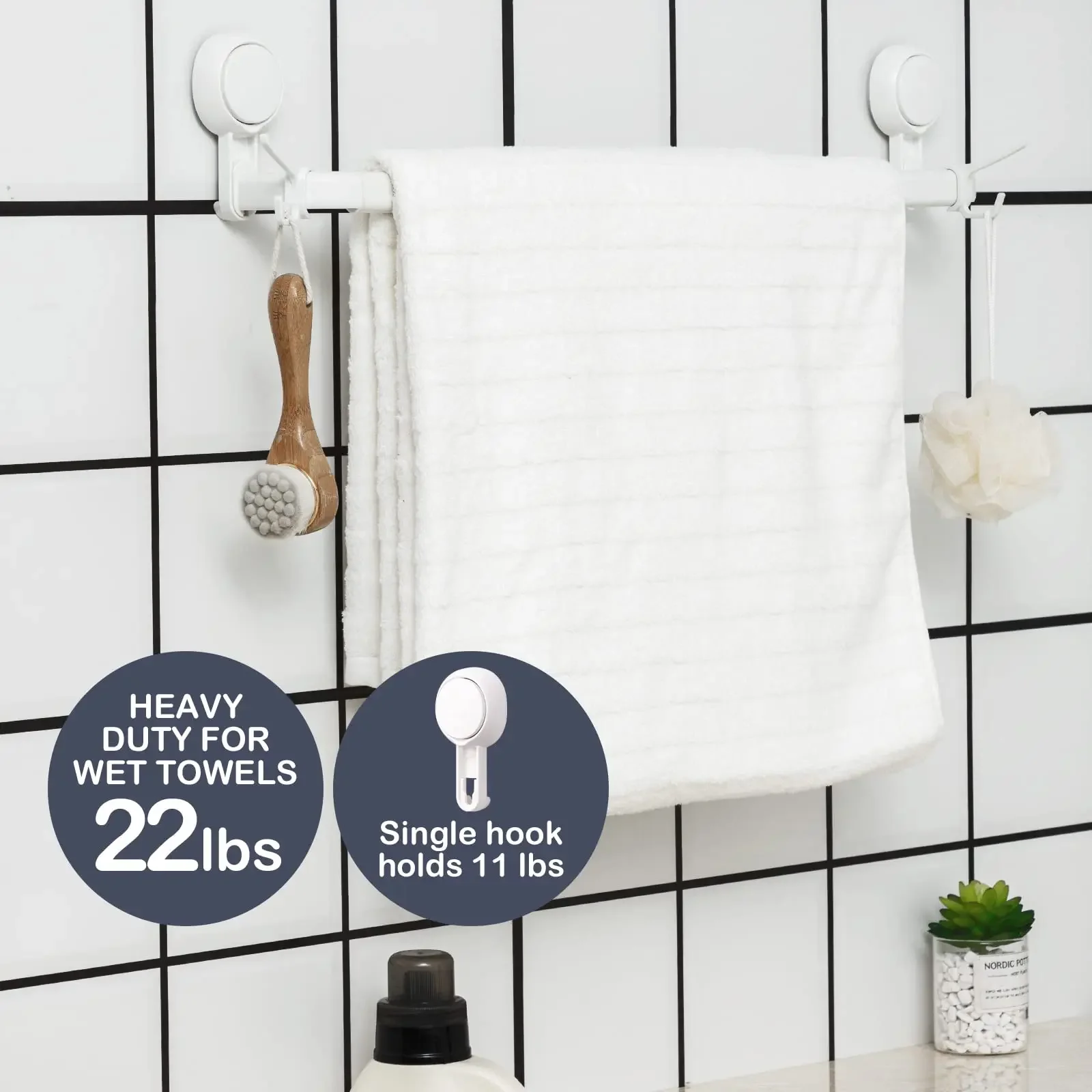 

TAILI Подвесная вешалка для полотенец для душа с 5 крючками, вешалка для полотенец на присоске без сверления, настенный съемный держатель для полотенец для ванной комнаты