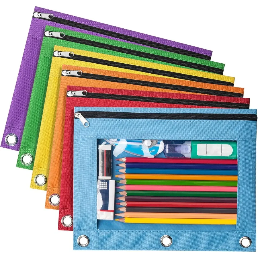 

6 упаковок пакетов для 3-х кольцевых переплетов, гладкая молния, 3-х кольцевых переплетов, многоцветный чехол для переплета, прозрачный верхний переплет Pe