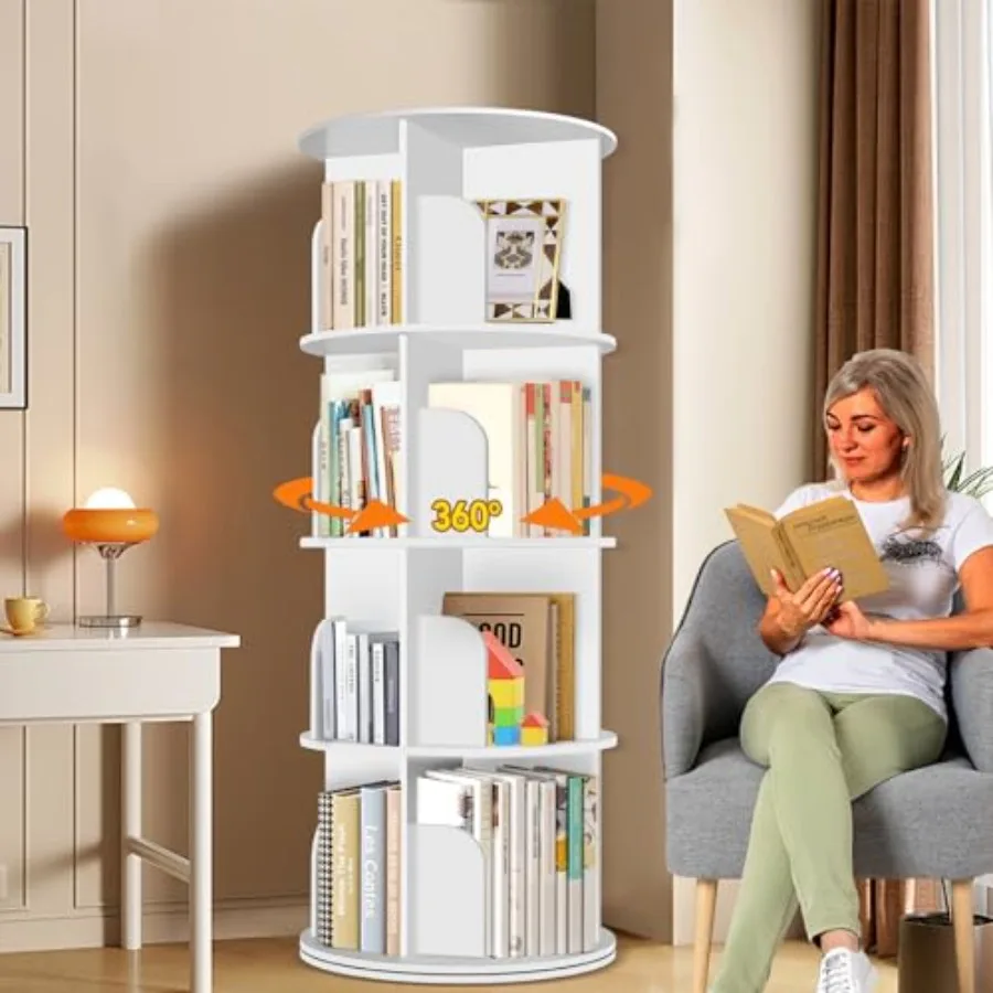 

Rotating Bookshelf Tower Spinning Bookshelf Revolving 360° Bookcase Storage Round Carousel Vertical Rotate Turning Spiral Corne