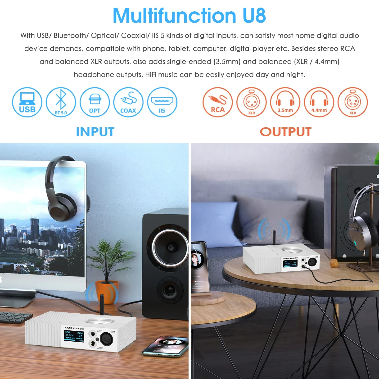 Nobsound Bluetooth 5.0 Dual ESS9038Q2M Full Balanced Decoder XMOS XU208 USB DAC w/OLED Screen Headphone Amp LDAC