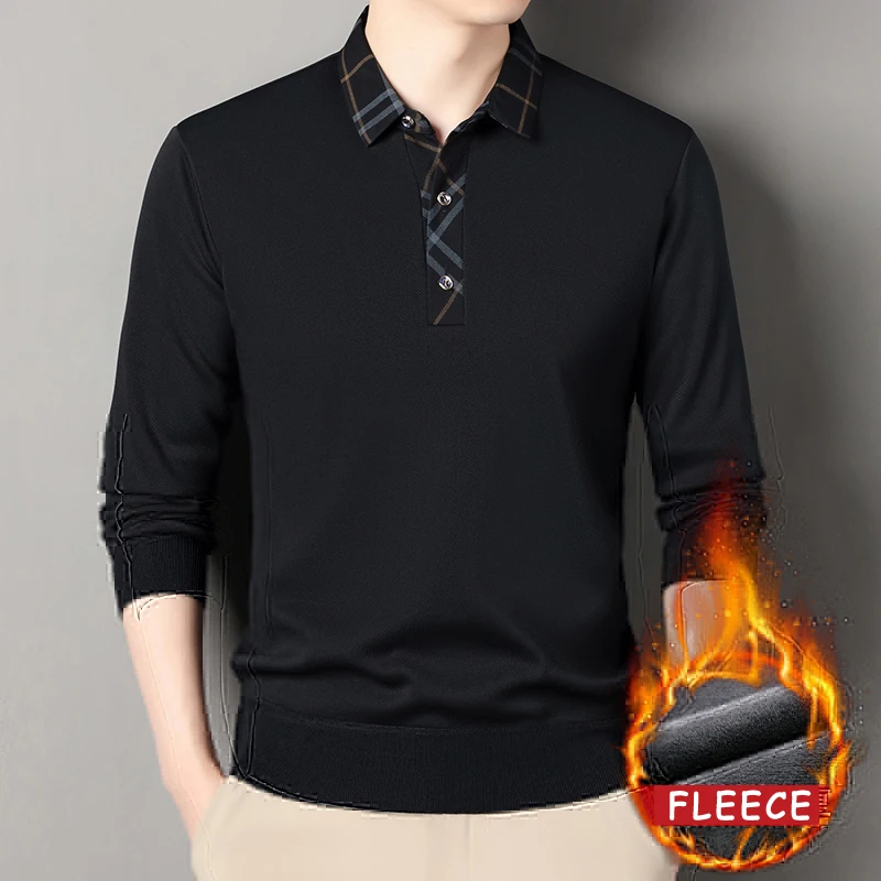 

2025 New High-Quality Fashion Fleece Lined Polo Sweaters Jumper Thick Knitting Shirts Winter Pullovers Men Knit Polo Shirts