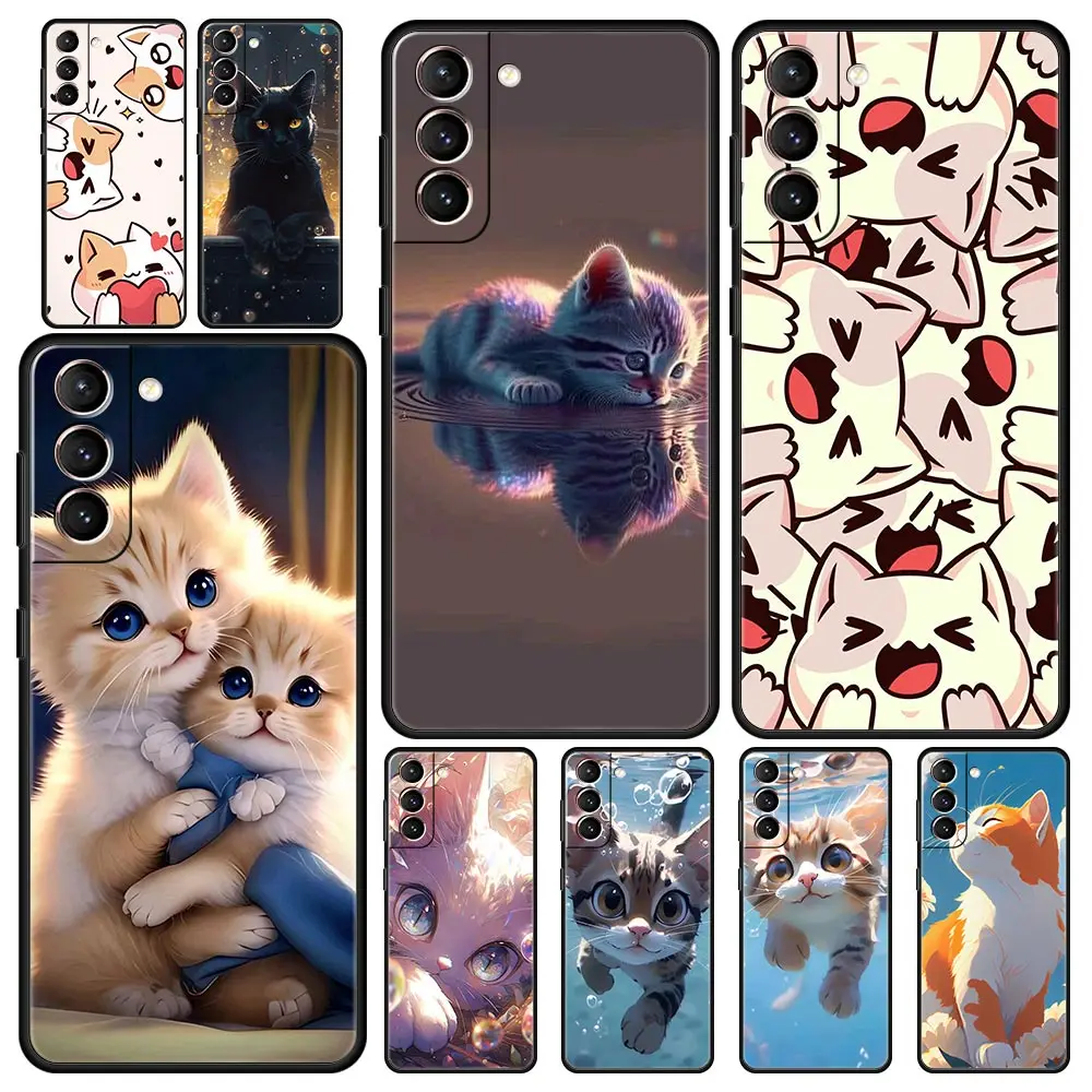 Phone Case Cover for Samsung Galaxy S26 S25 S24 S23 S22 S20 S21 FE Ultra S25Edge Plus 5G Soft TPU Capas Cute Cat Funda Coque Bag
