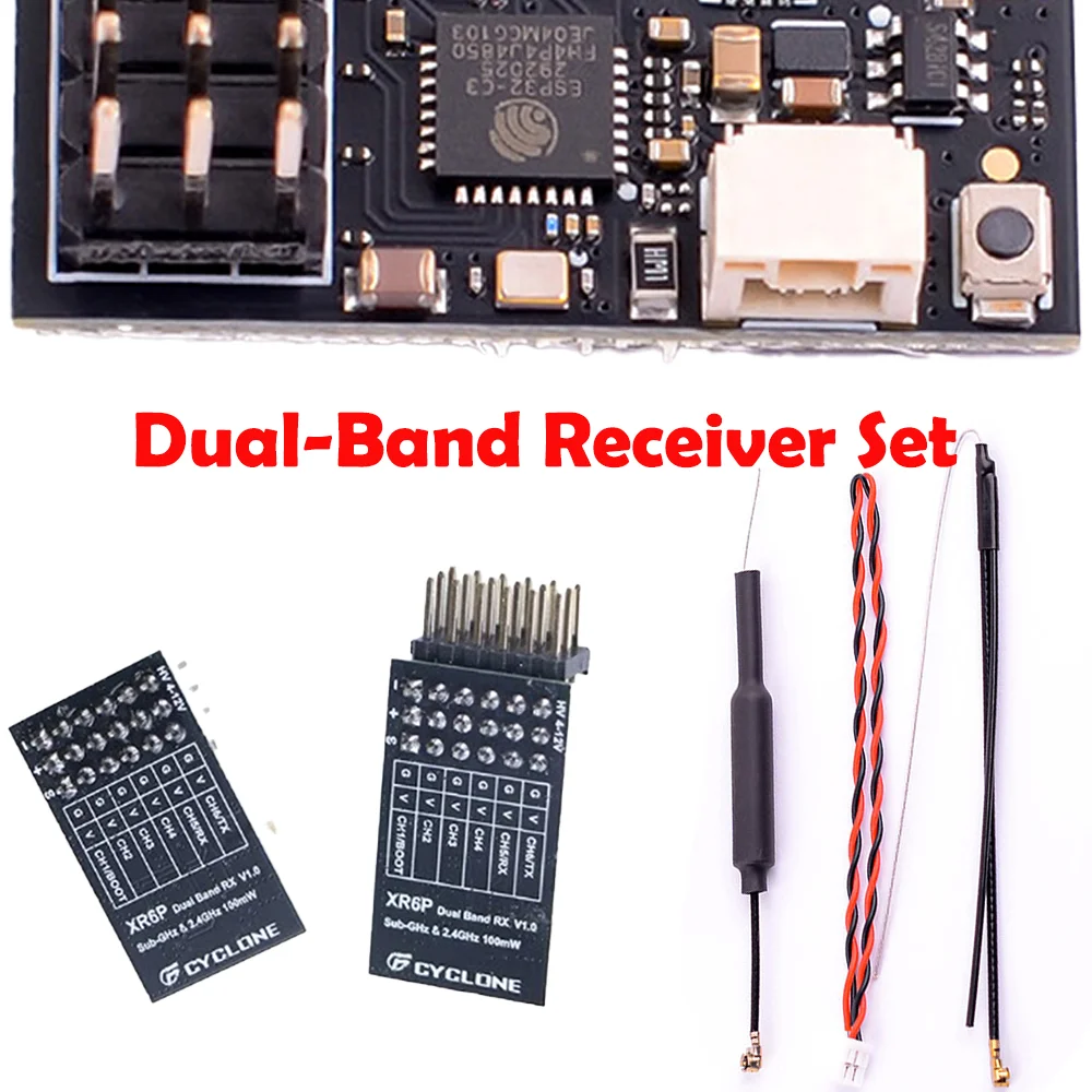 Dual-Band Receiver Set for RC Fixed Wing, Drone, RC Car, Boat, Helicopter 2.4G 915MHz 6CH PWM Output Voltage Telemetry