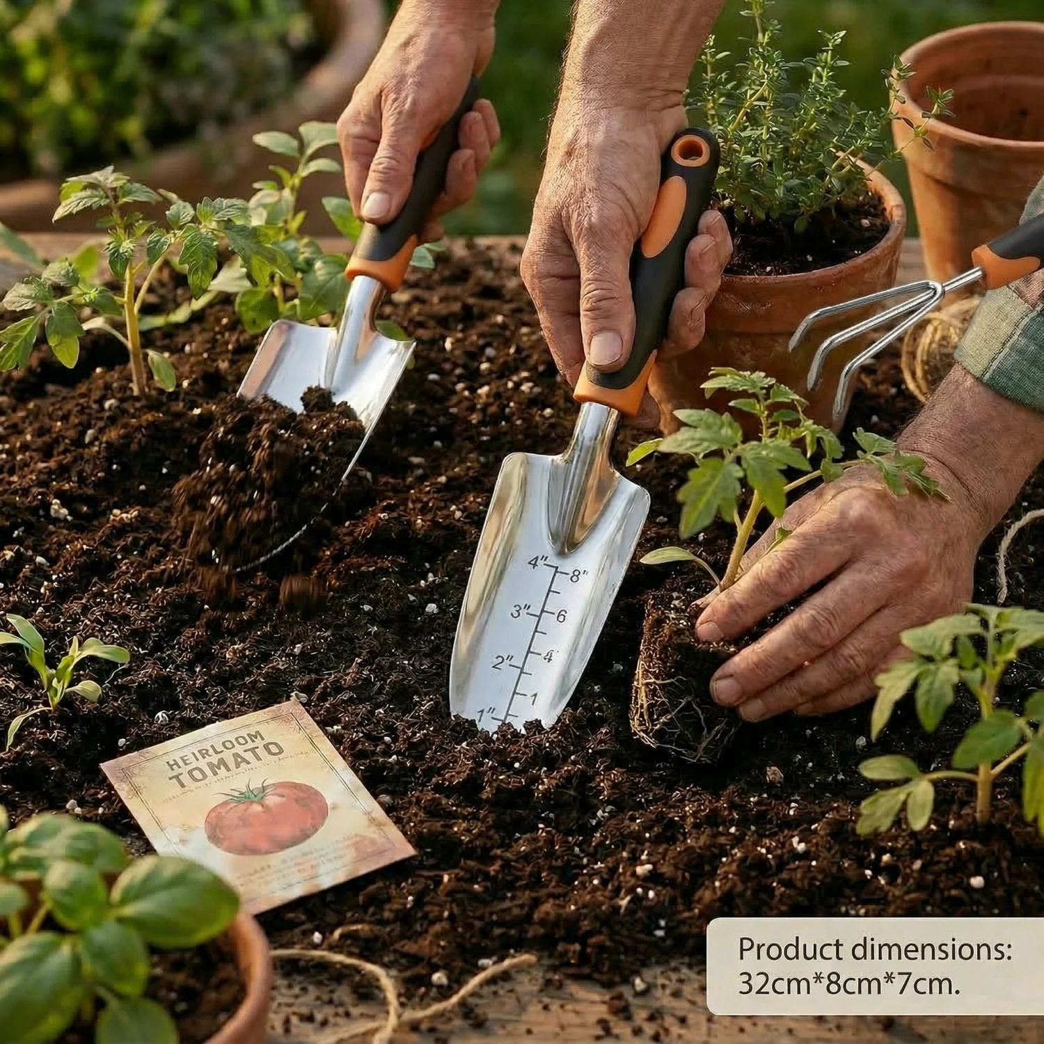 

Набор садовых инструментов из 3 предметов - прочный, износостойкий алюминиевый сплав, включает совок, вилку и культиватор с эргономичными ручками