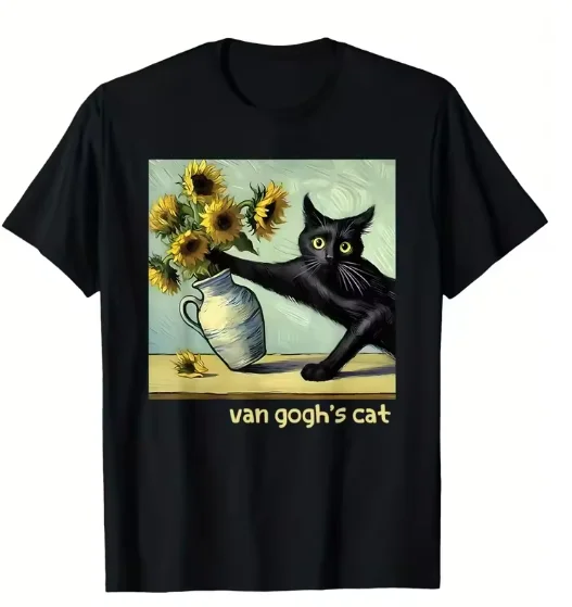 

Vintage Women TShirt Pretty Woman Floral Van Gogh Black Cat Sunflowers Art Tee Shirt for Fans Summer Spring Women's T-shirts