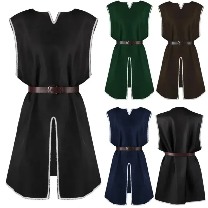 

Medieval Sleeveless Costume Men Combat Warrior Tunic Top Renaissance Viking Pirate Vest Adult Vintage Surcoat Halloween Party