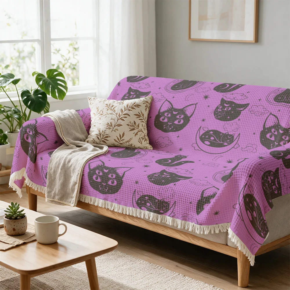 Adorable Purple Cat Print Sofa Throw Blanket Cozy Decorative Couch Accent Pet Themed Washable Throw for Living Room Home Decor G