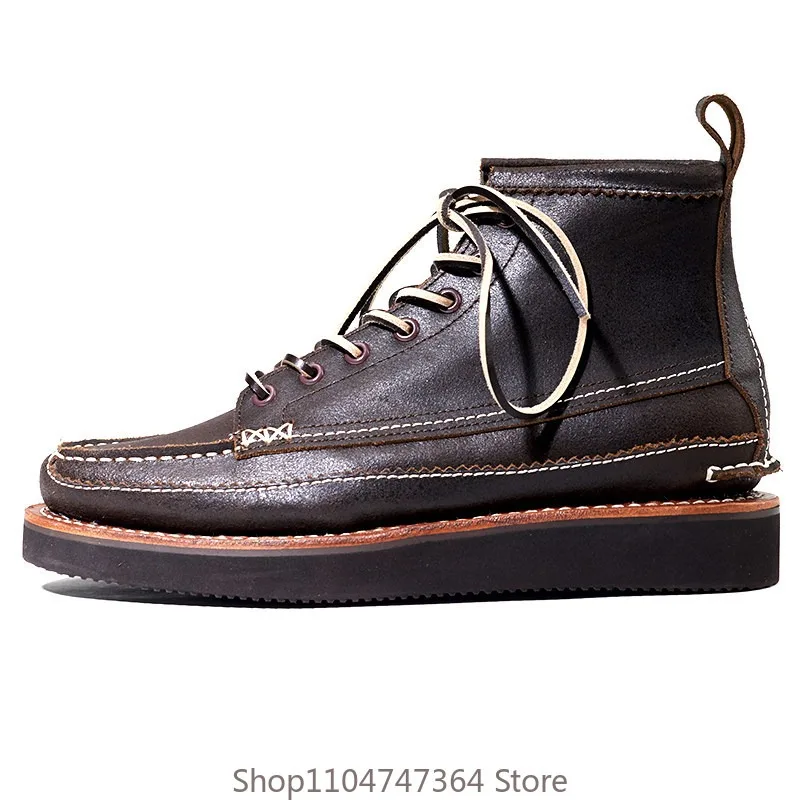 American Retro Classic High Top Shoes Men's  Handmade Genuine Leather Work Riding Motorcycle Boots Male Chelsea Ankle Boots