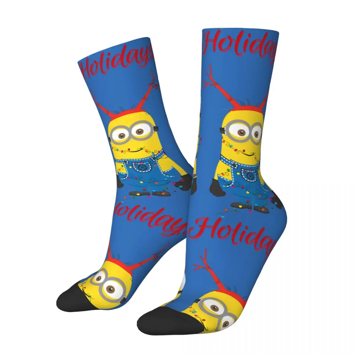 Crazy compression Minnions Happy Holidays Sock for Men Vintage Despicable Me Minions Seamless Pattern Crew Sock Novelty