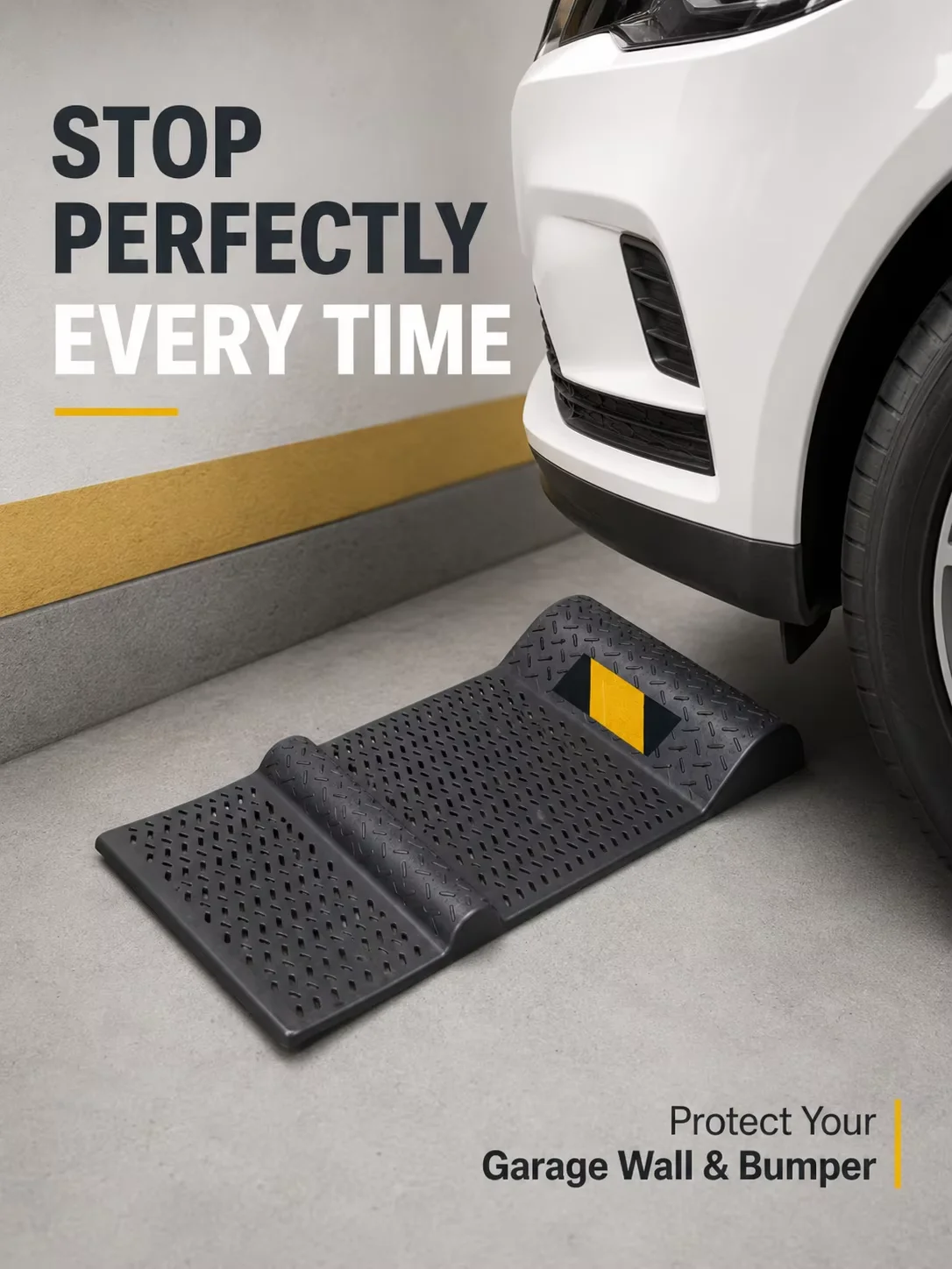 Universal Car Parking Stopper – Anti-Slip Wheel Chock & Positioning Mat for Garage, SUVs & Trucks, No Drill Installation