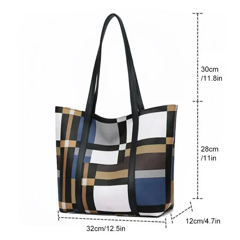 Women Fashion Large Capacity Handbag Casual Retro Strip Shoulder Bag Shopping Totes Bags Solid Color Crossbody Bag