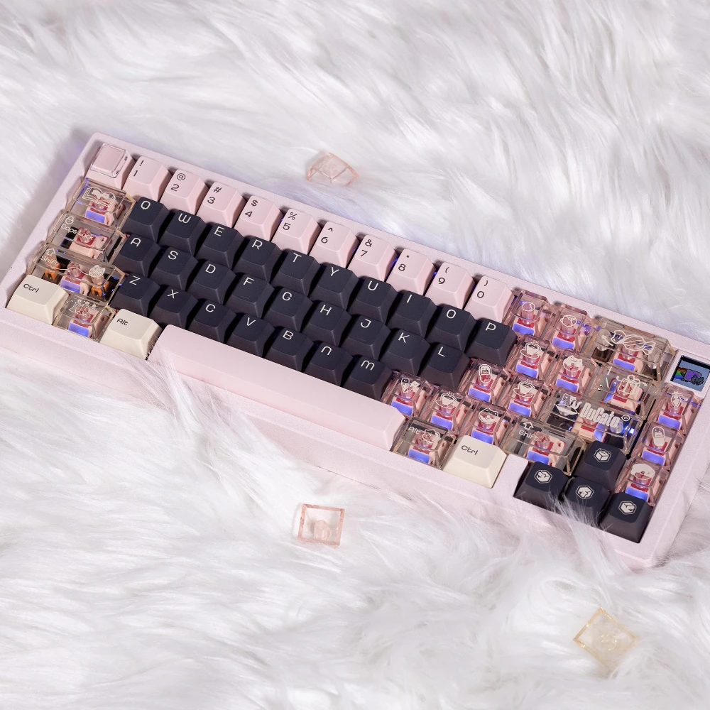

Pocket Cat Theme Keycap 202Key PBT+PC Custom Cute Personalized Keyboard Cap Cherry Profile KeyCap for Mechanical Keyboard Gifts