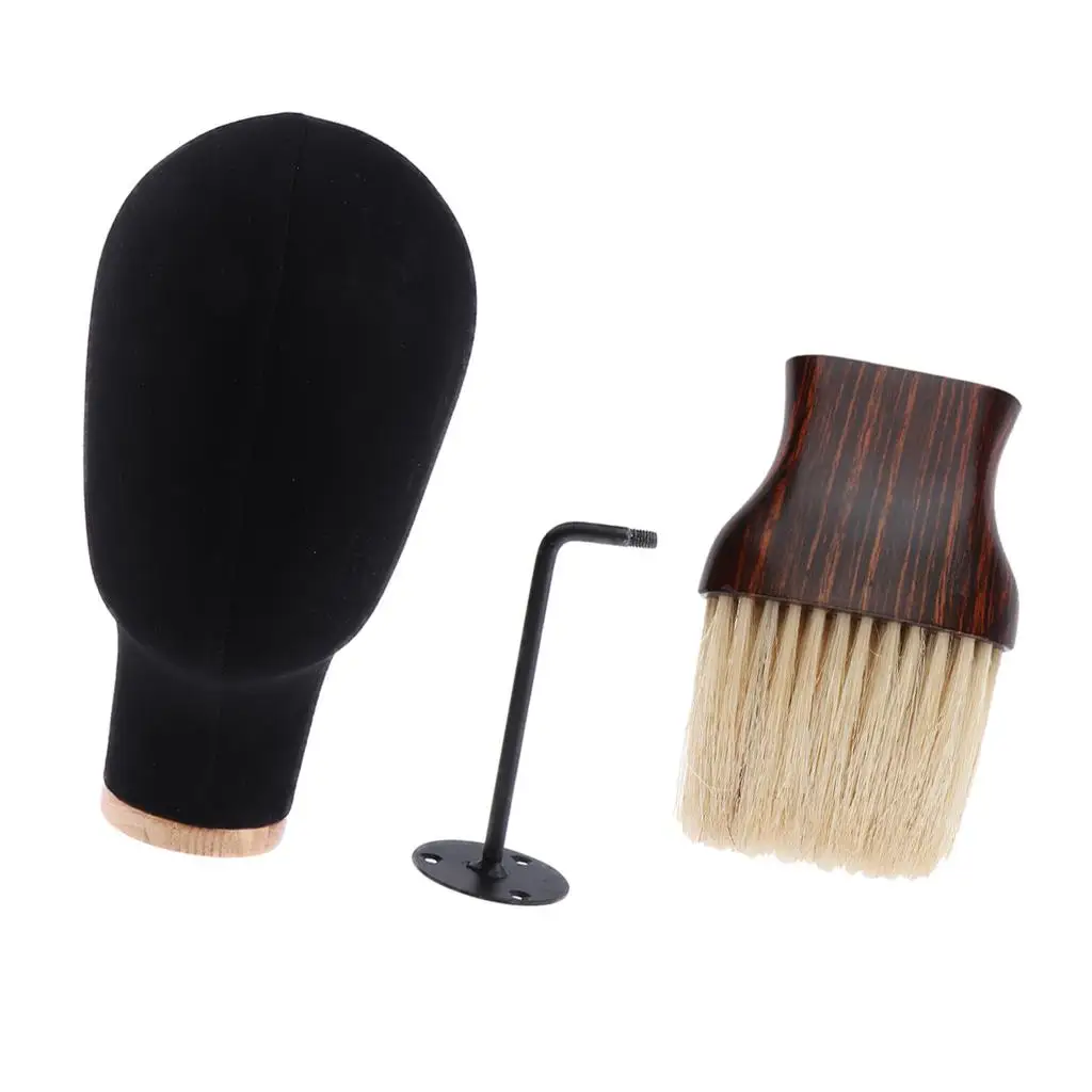 21inch Model Head Canvas Wig Making Hat Cap Display Holder + Haircutting Neck Clean Brush