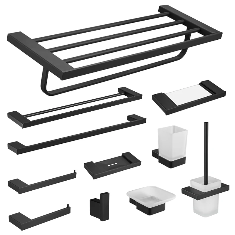 Bathroom Black Towel Rack Wall Mounted Folding Towel Hanger Storage Shelf Bathroom Accessories Towel Rack Black