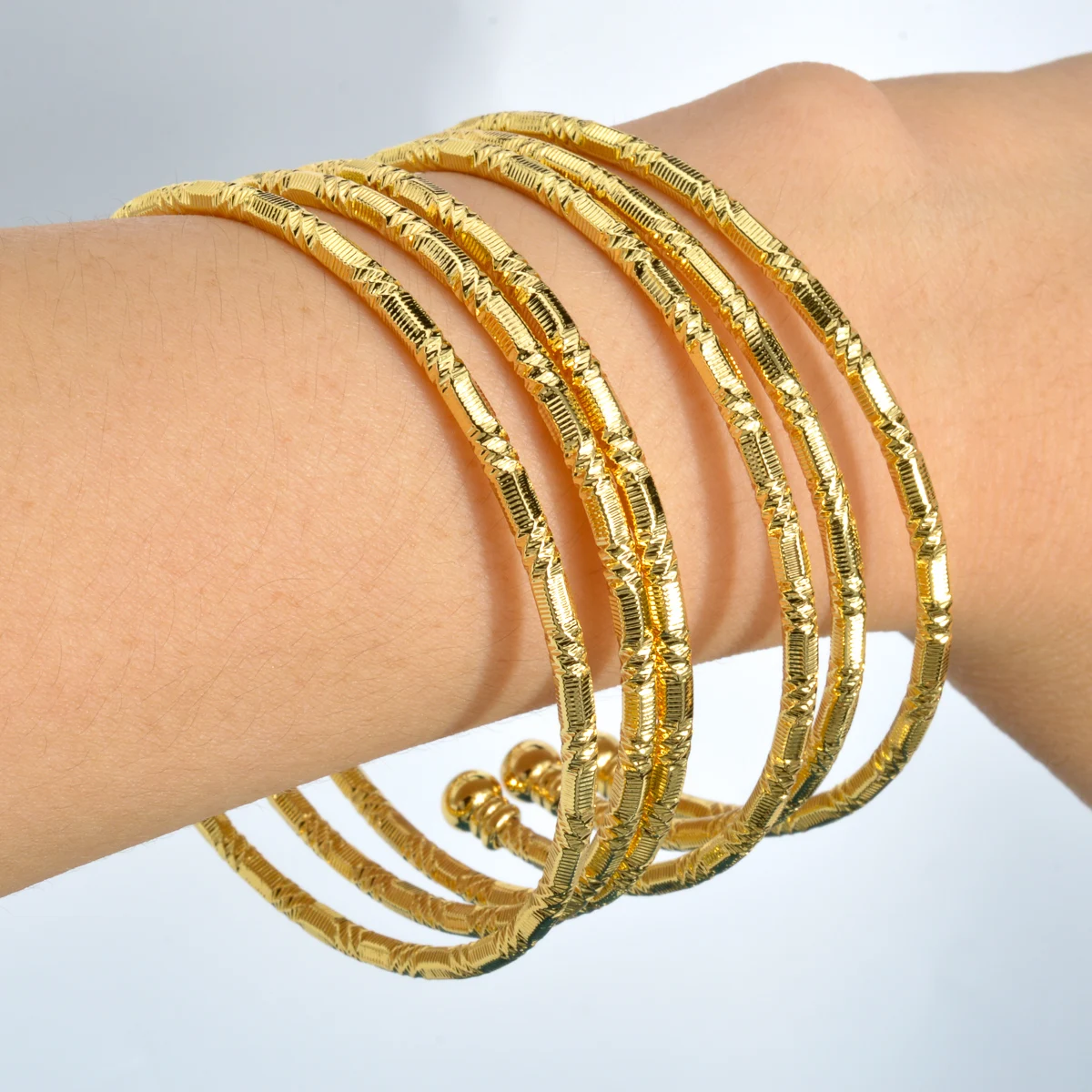 Zea Dear 3MM/6Pcs Dubai Bangle For Women Indian Africa Ball Jewelry Ethiopian Gold Color Beads Shiny Bangles Wedding Bride Gift