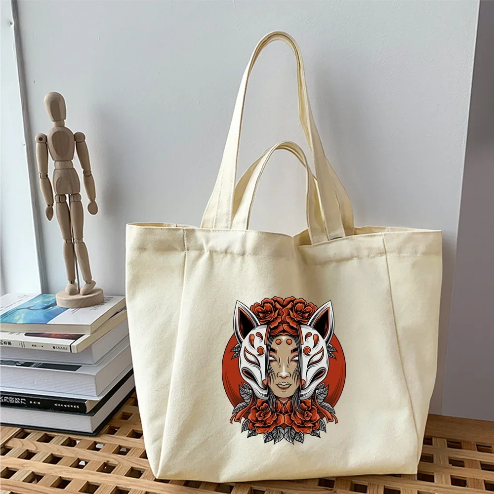Canvas Shopping Bag 2025 New Mask Series Printed Women Shoulder Bag Harajuku Fashion Shopper Ladies Reusable Handbags Tote Bags