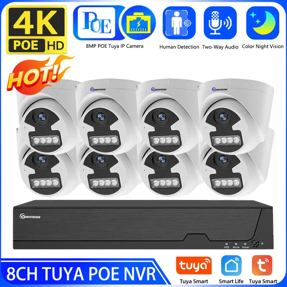 

4K TUYA POE Surveillance System 8MP Two Way Audio CCTV POE Color Night Vision Security Camera 8CH P2P NVR Video Surveillance Kit