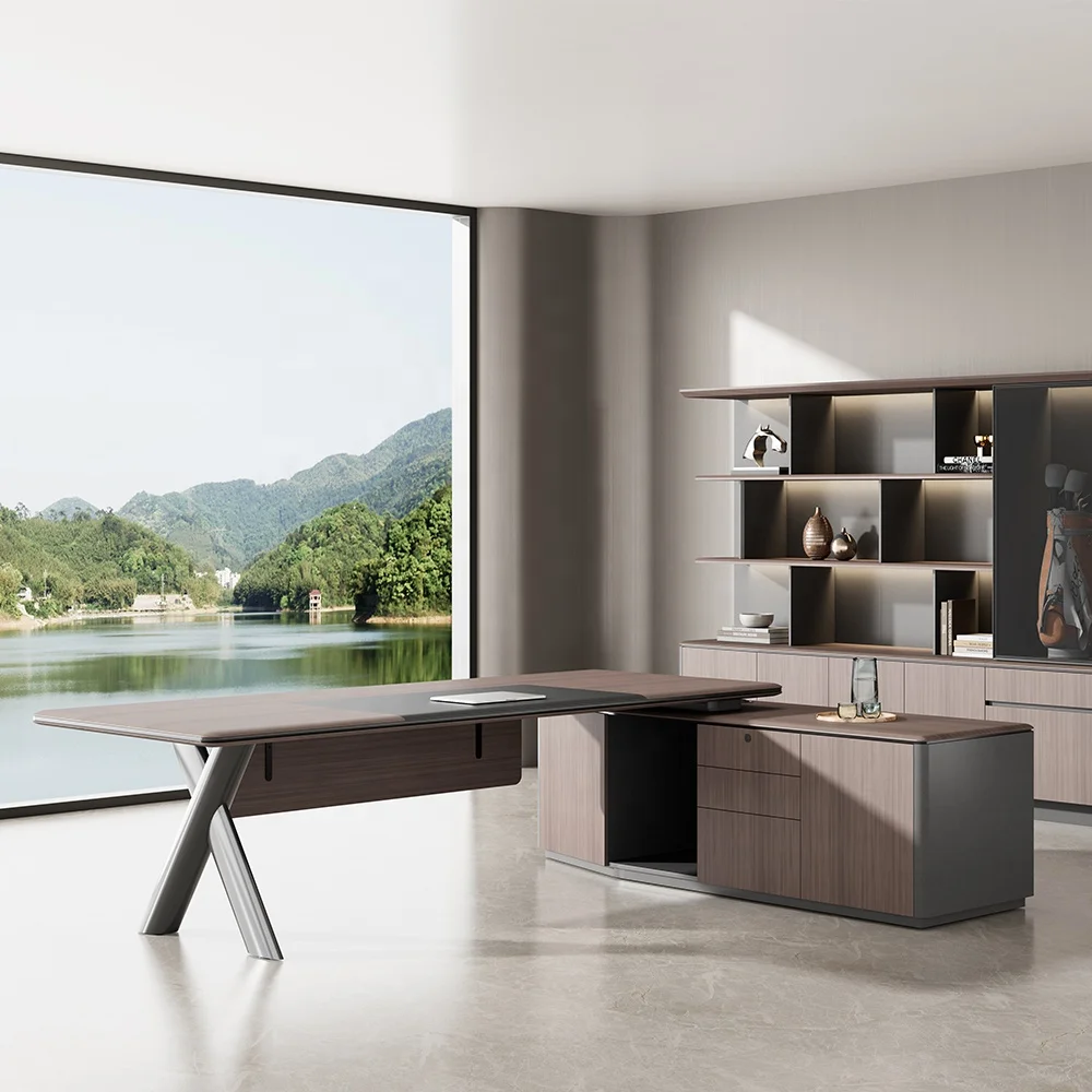 Luxury Modern PVC Laminate Executive Office Desk With Cabinet High Quality Wooden Working Table Office Furniture Modular Design