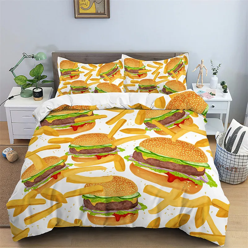 

Hamburger Bedding Set Snack Pattern Duvet Cover Twin King For Boys Adults Decor Microfiber 3D Donut Quilt Cover With Pillowcases