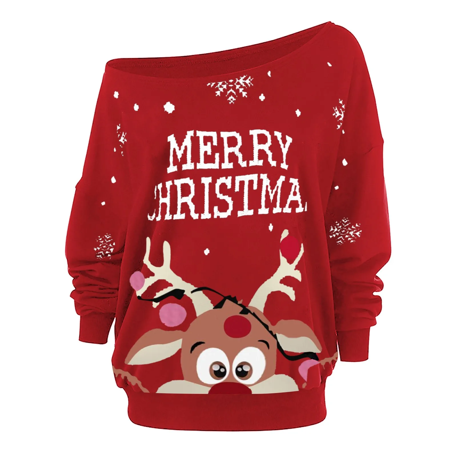 

Christmas Print Sweatshirts Women Solid Long Sleeve Tee Tops Ugly New Year O Neck Pullover Xmas Reindeer Sweater Female Blouse