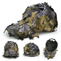 Men's Camouflage Boonie Hats 3D Leaves Camo Tactical Cap Ghillie Caps Hunter Sniper Hats Fishing Sunshade Hunting Accessories